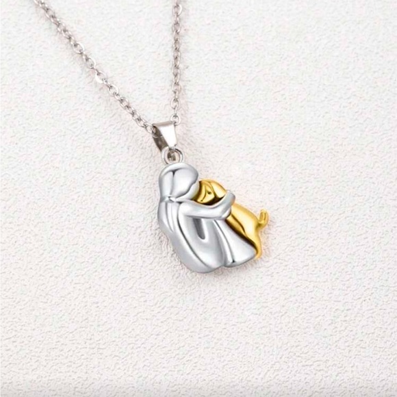 Jewelry - Dual-Tone Embrace  Dog Pendant Necklace